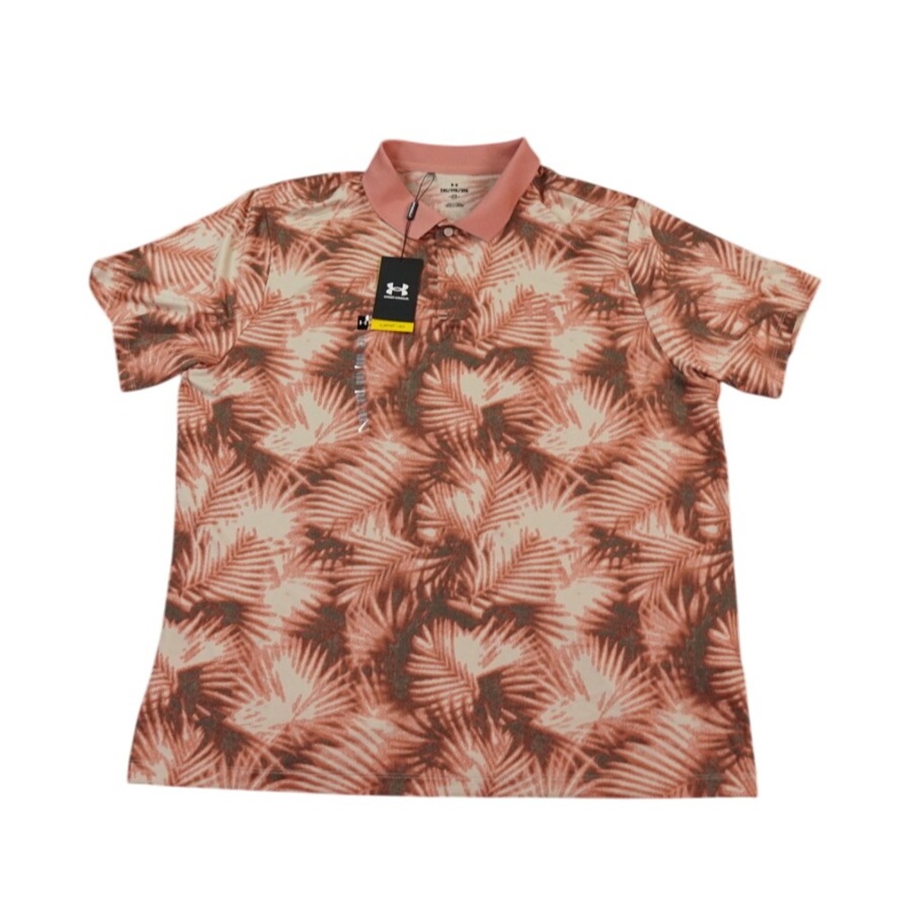 Under Armour 2XL Matchplay Printed Golf Polo Shirt Mens Palm Leaf Peach NEW